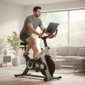 Vyras mina dviratį treniruoklį